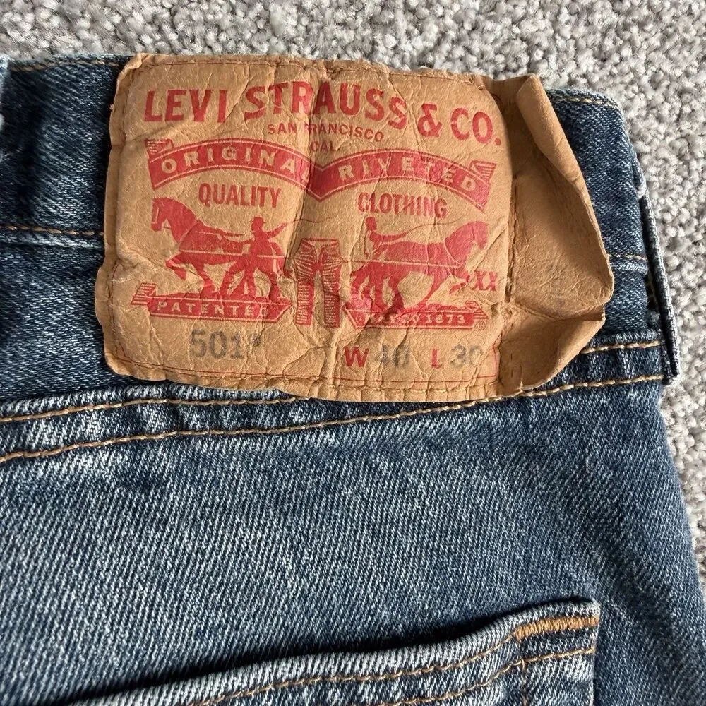 Levis 501 Original Fit Stretch Jeans Mens Blue Denim Button Fly Size 40x30